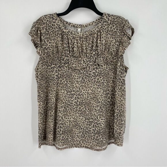 Now & Forever Women’s Round Neck Flutter Sleeve Animal Print Teeshirt size L - Picture 1 of 3